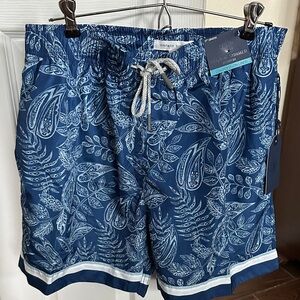 Vineyard Vines Navy and White Paisley Swim Trunks